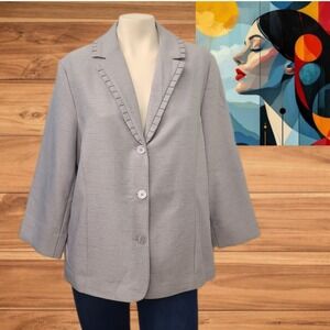 Alfred Dunner Women's Blazer Jacket Gray 3-Button Gray Trim Notch Collar Size 14